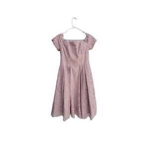 Eliza J Lace Fit & Flare Off The Shoulder Pleated Blush Pink Cocktail Dress SZ 8